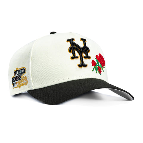 New Era 9Forty A-Frame Rose New York Mets 1986 World Series Patch Snapback Hat - White, Black New Era