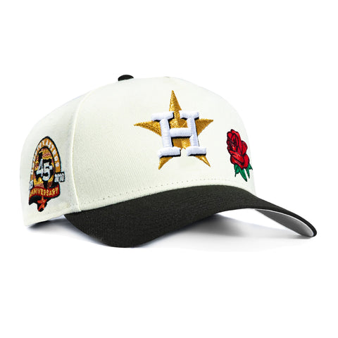 New Era 9Forty A-Frame Rose Houston Astros 45th Anniversary Patch Snapback Hat - White, Black New Era