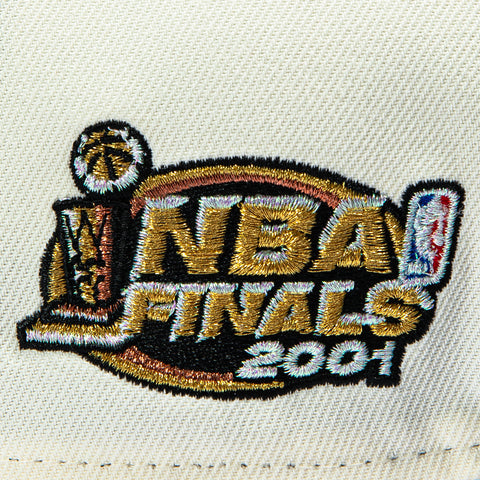 New Era 9Forty A-Frame Rose Los Angeles Lakers 2001 NBA Finals Patch Snapback Hat - White, Black