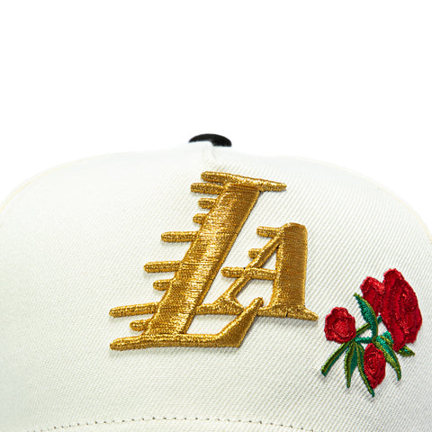 New Era 9Forty A-Frame Rose Los Angeles Lakers 2001 NBA Finals Patch Snapback Hat - White, Black