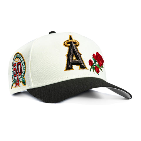 New Era 9Forty A-Frame Rose Los Angeles Angels 50th Anniversary Patch Snapback Hat - White, Black New Era
