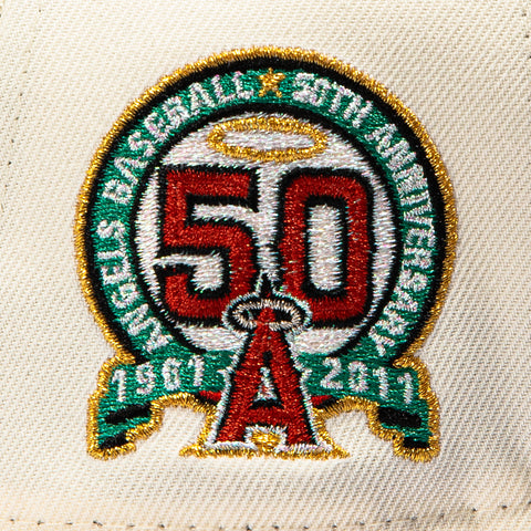 New Era 9Forty A-Frame Rose Los Angeles Angels 50th Anniversary Patch Snapback Hat - White, Black New Era