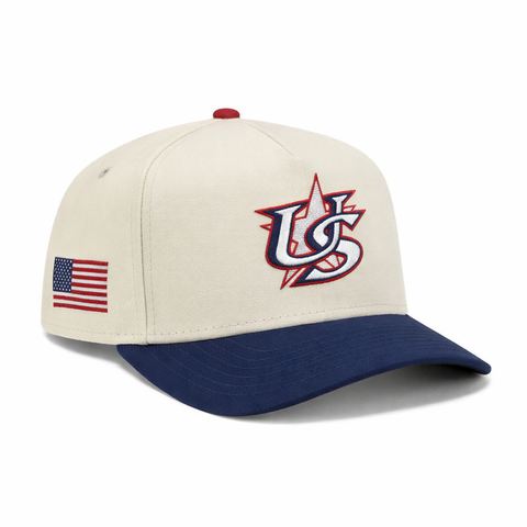 Pre-order New Era 9Forty A-Frame USA 2026 World Baseball Classic USA Flag Patch Snapback Hat - White, Navy New Era