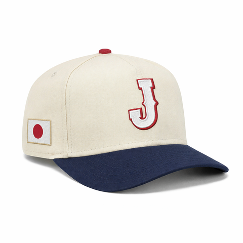 Pre-order New Era 9Forty A-Frame Japan 2026 World Baseball Classic Japan Flag Patch Snapback Hat - White, Navy New Era