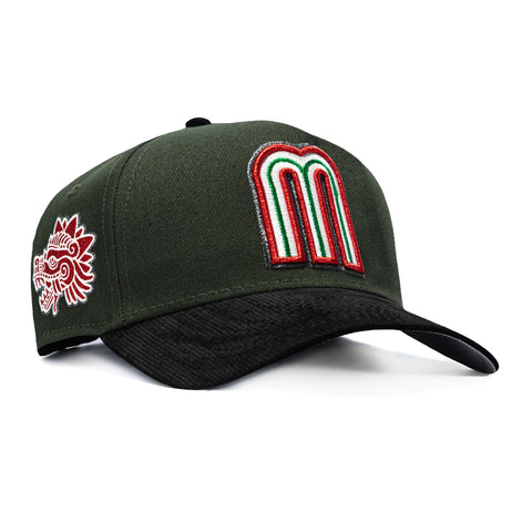 New Era 9Forty A-Frame Sugar & Spice Mexico Aztec Warrior Head Logo Patch Snapback Hat - Green, Black New Era