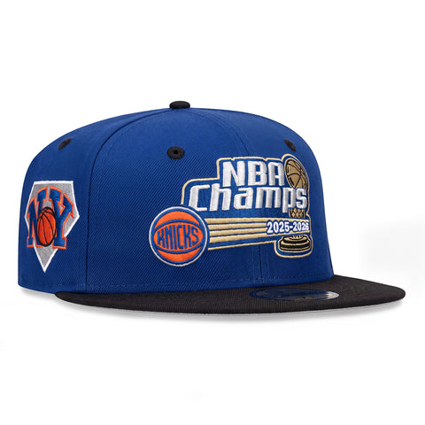 Pre-Order New Era 59Fifty New York Knicks NY Ball Logo Patch 2026 NBA Champions Ball Logo Hat - Royal, Black