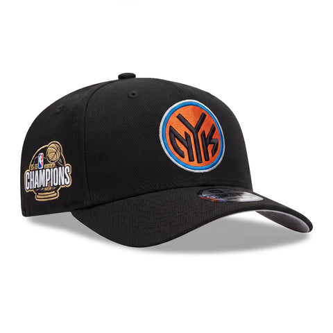 Pre-Order New Era 9Forty A-Frame New York Knicks 2026 NBA Champions Patch Token Snapback Hat - Black