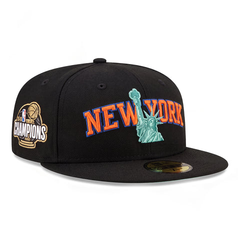 Pre-Order New Era 59Fifty New York Knicks 2026 NBA Champions Patch Statue of Liberty Arch Hat - Black