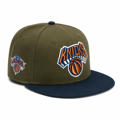 Pre-Order New Era 59Fifty New York Knicks Logo Patch Hat - Olive, Navy, Metallic Copper New Era
