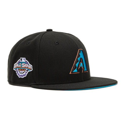 New Era 9Fifty Arizona Diamondbacks 2001 World Series Patch Snapback Hat - Black, Neon Blue, Metallic Copper