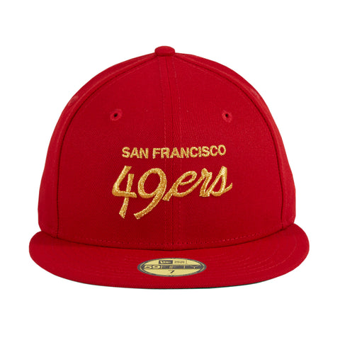 New Era 59Fifty San Francisco 49ers Coach Script Hat - Red, Metallic Gold