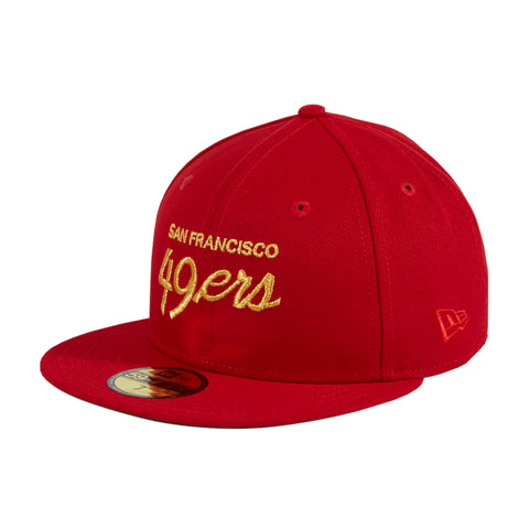 New Era 59Fifty San Francisco 49ers Coach Script Hat - Red, Metallic Gold