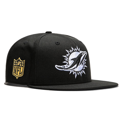 New Era 9Fifty Miami Dolphins Gold Logo Patch Snapback Hat - Black, Wh – Hat  Club