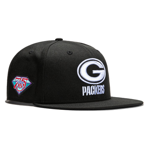 New Era 9Fifty Green Bay Packers 75th Anniversary Patch Snapback Hat - Black, White