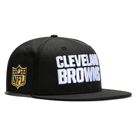 New Era 9Fifty Cleveland Browns Gold Logo Patch Snapback Hat - Black, White