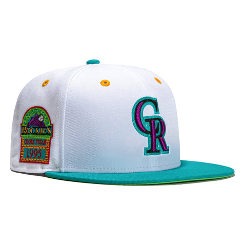 New Era 59Fifty Teal Lime Colorado Rockies Inaugural Patch Hat - White, Teal