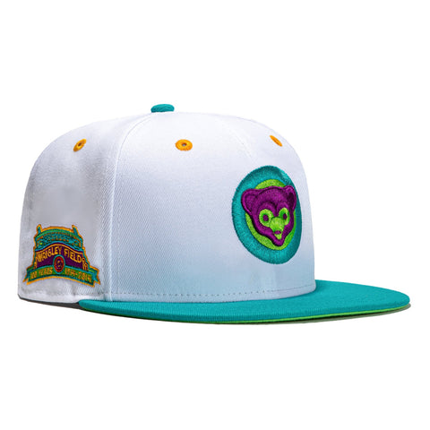 New Era 59Fifty Teal Lime Chicago Cubs Wrigley Field Patch Alternate Hat - White, Teal
