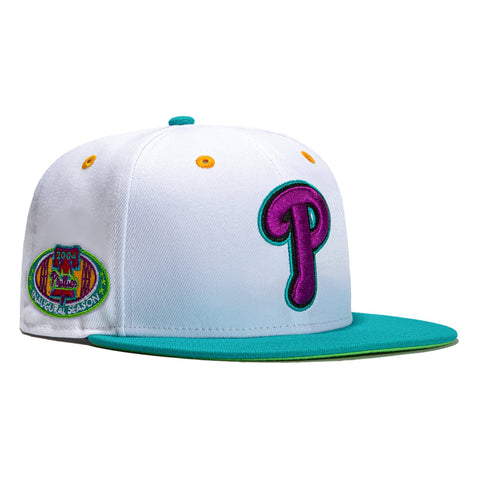 New Era 59Fifty Teal Lime Philadelphia Phillies Inaugural Patch Hat - White, Teal