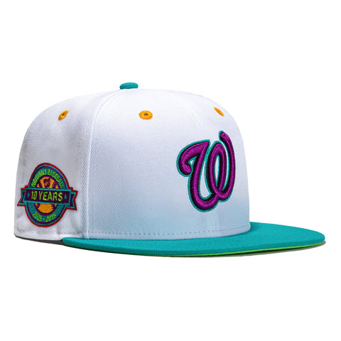 New Era 59Fifty Teal Lime Washington Nationals 10th Anniversary Patch Hat - White, Teal