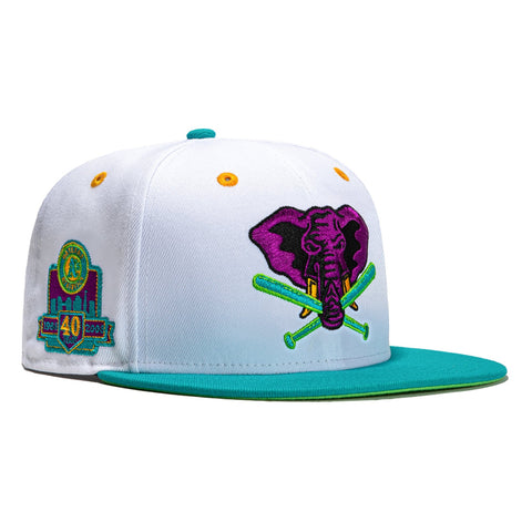 New Era 59Fifty Teal Lime Oakland Athletics 40th Anniversary Patch Stomper Hat - White, Teal