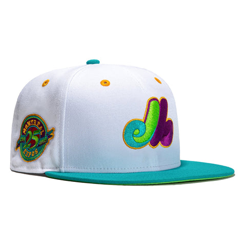 New Era 59Fifty Teal Lime Montreal Expos 25th Anniversary Patch Hat - White, Teal