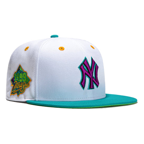 New Era 59Fifty Teal Lime New York Yankees 1999 World Series Patch Hat - White, Teal