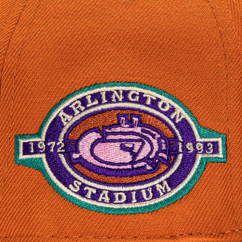 New Era 59Fifty Cactus Fruit Texas Rangers Arlington Stadium Patch Hat- Burnt Orange, Purple