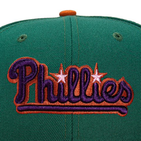 New Era 59Fifty Cactus Fruit Philadelphia Phillies Veterans Stadium Patch Logo Hat- Green, Burnt Orange