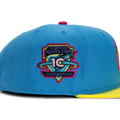New Era 59Fifty Aux Pack Solo Miami Marlins 10th Anniversary Patch Alternate Hat - Light Blue, Yellow, Pink
