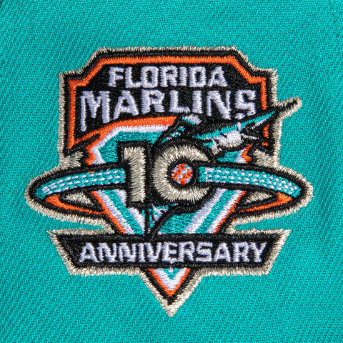 New Era 59Fifty Miami Marlins 10th Anniversary Patch Jersey Hat- Teal, Black