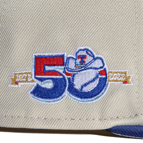 New Era 59Fifty Stone Dome Texas Rangers 50th Anniversary Patch Hat- Stone, Royal
