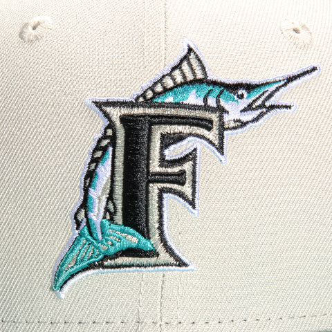 New Era 59Fifty Stone Dome Miami Marlins 25th Anniversary Champions Patch Hat- Stone, Teal