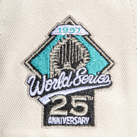 New Era 59Fifty Stone Dome Miami Marlins 25th Anniversary Champions Patch Hat- Stone, Teal