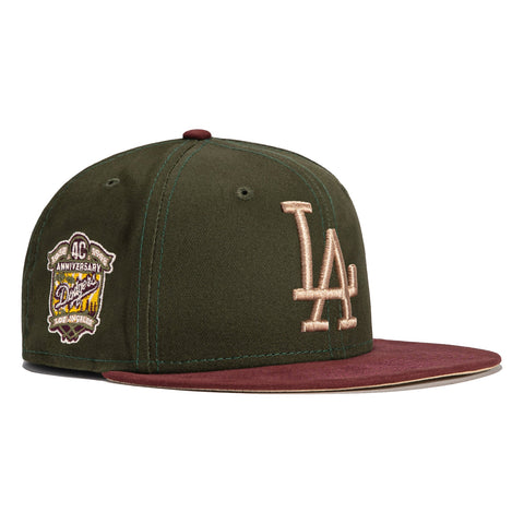 New Era 59Fifty Fall Tones Los Angeles Dodgers 40th Anniversary Patch Hat- Green, Maroon