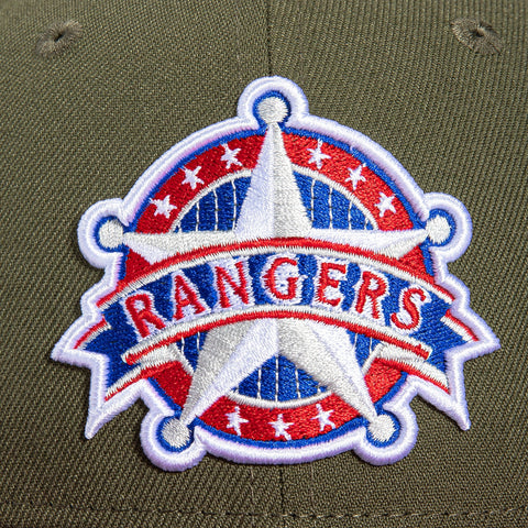 New Era 59Fifty Earthtone Texas Rangers 50th Anniversary Patch Logo Hat - Olive, Cardinal