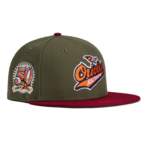 New Era 59Fifty Earthtone Baltimore Orioles 50th Anniversary Patch Hat - Olive, Cardinal