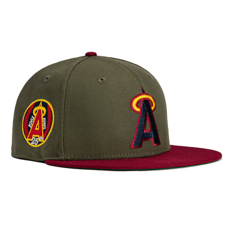 New Era 59Fifty Earthtone Los Angeles Angels 25th Anniversary Patch Hat - Olive, Cardinal