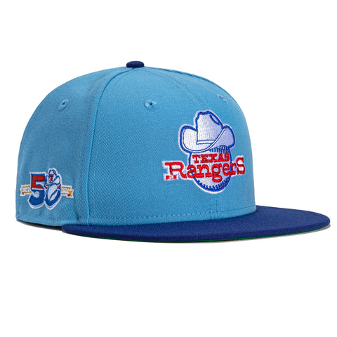 New Era 59Fifty Texas Rangers 50th Anniversary Patch Hat - Light Blue