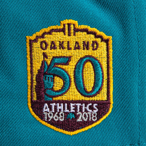 New Era 59Fifty Big Stripes Oakland Athletics 50th Anniversary Patch Hat - Teal, Maroon