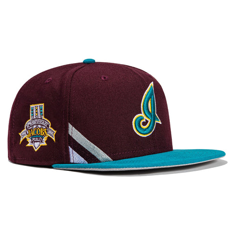 New Era 59Fifty Big Stripes Cleveland Indians Jacobs Field Patch Hat - Maroon, Teal