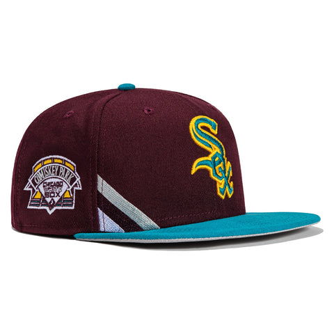 New Era 59Fifty Big Stripes Chicago White Sox Comiskey Park Patch Hat - Maroon, Teal