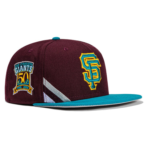 New Era 59Fifty Big Stripes San Francisco Giants 50th Anniversary Patch Hat - Maroon, Teal