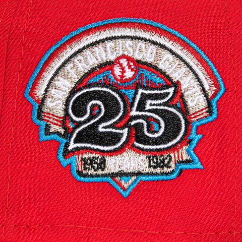 New Era 59Fifty Building Blocks San Francisco Giants 25th Anniversary Patch Word Hat - Red, Neon blue