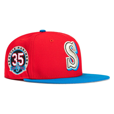New Era 59Fifty Building Blocks Seattle Mariners 35th Anniversary Patch Hat - Red, Neon blue