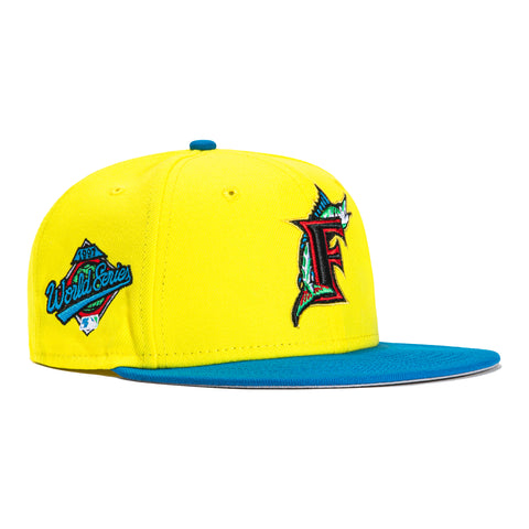 New Era 59Fifty Building Blocks Miami Marlins 1997 World Series Patch Hat - Yellow, Neon Blue