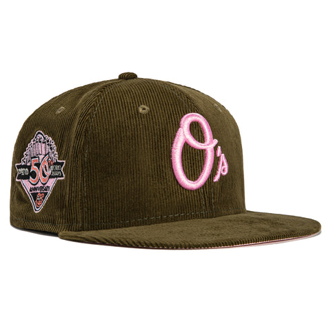 New Era 59Fifty Martini Corduroy Baltimore Orioles 50th Anniversary Patch Hat - Olive