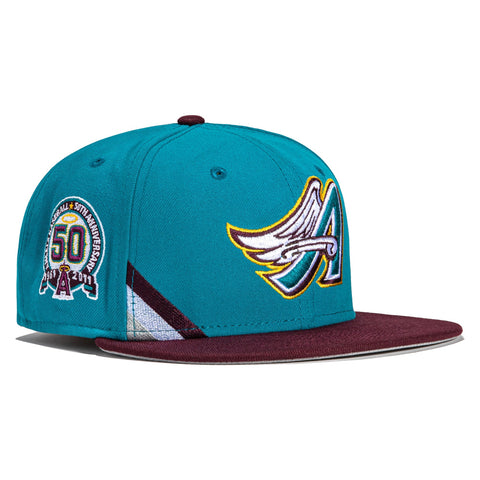 New Era 59Fifty Big Stripes Los Angeles Angels 50th Anniversary Patch Hat - Teal, Maroon