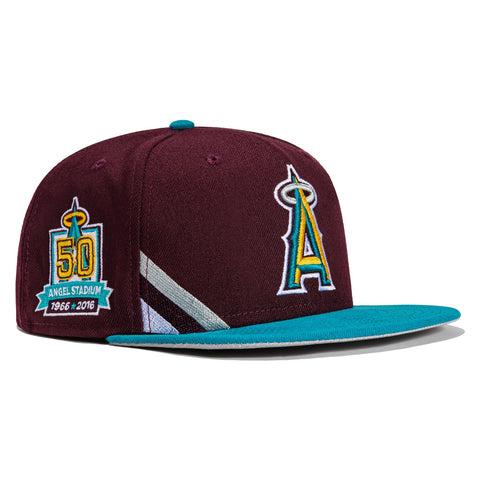 New Era 59Fifty Big Stripes Los Angeles Angels 50th Anniversary Patch Hat - Maroon, Teal