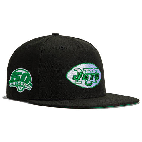 New Era 59Fifty Black Dome New York Jets 50th Anniversary Patch Hat - Black