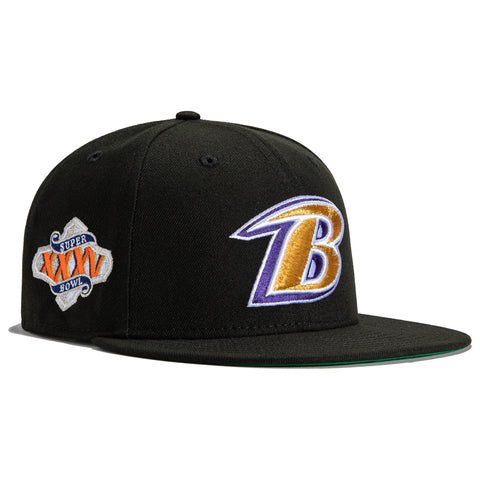 New Era 59Fifty Black Dome Baltimore Ravens 2001 Super Bowl Patch Hat - Black